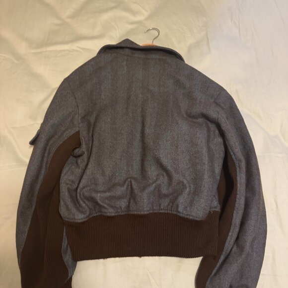 Façonnable Wool Blend Bomber Jacket Men’s Large Gray Brown Trim - Picture 3 of 4